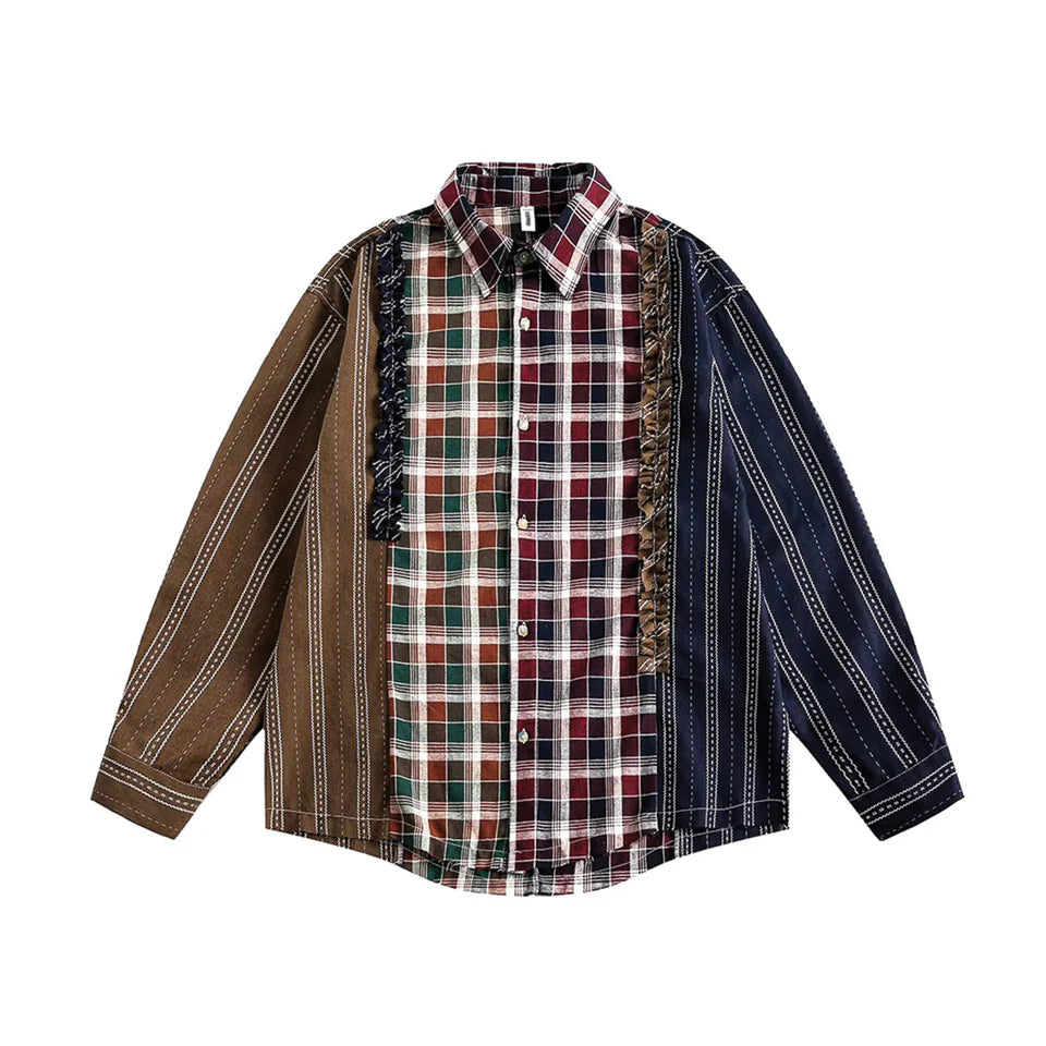 Patchwork Plaid Long Sleeve Shirt