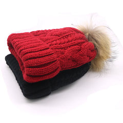 Red Knitted Hat With Pom-Pom