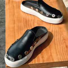 Button Mule Slip on Loafers