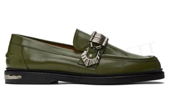 Slip-On Green Leather Loafers