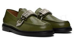 Slip-On Green Leather Loafers