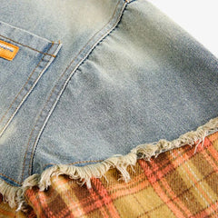 Golden-Hued Plaid Denim Shirt