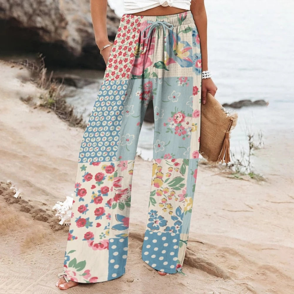 Tropical Flowery Wide-Leg Pants