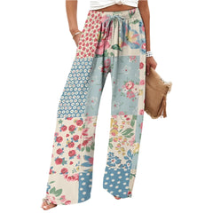 Tropical Flowery Wide-Leg Pants